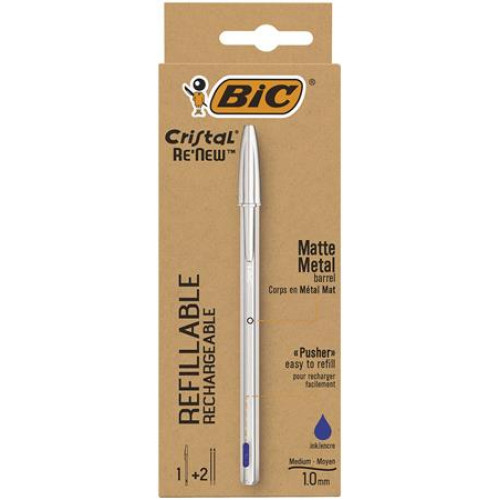 Bic Golyóstoll 0,32mm kupakos matt ezüst színű tolltest Cristal Re`New kék + betét