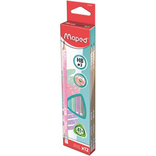 Maped Grafitceruza radírral HB háromszögletű Black`Peps Glitter Deco vegyes pasztell színek