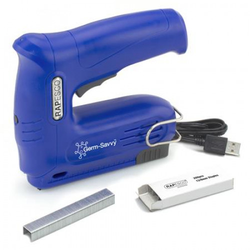 Rapesco Tűzőpisztoly vezeték nélküli elektromos USB Germ-Savvy T12-USB kék