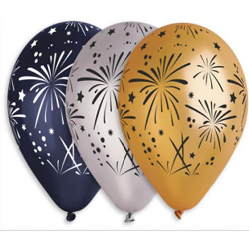 Léggömb 33cm tüzijátékos 3 különböző szín