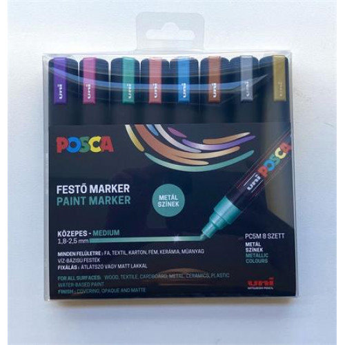 Uni Dekormarker készlet 1,8-2,5mm Posca PC-5M 8 különböző metál szín