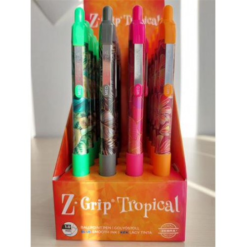 Zebra Golyóstoll display 0,27mm nyomógombos Z-Grip Tropical kék 4 különböző minta