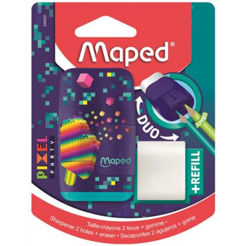 Maped Hegyező és radír kétlyukú tartályos pótradírral Pixel Party Connect