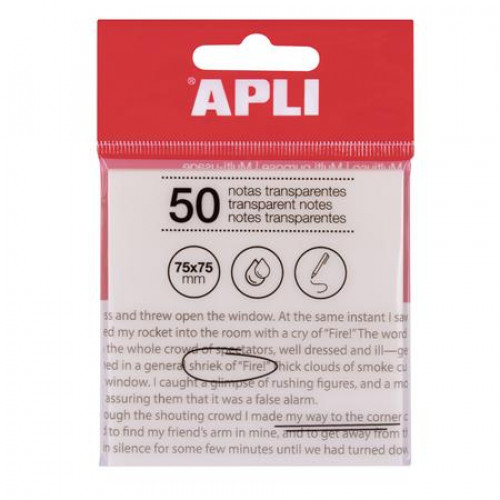 Apli Öntapadó jegyzettömb átlátszó vízálló 75x75mm 50lap víztiszta