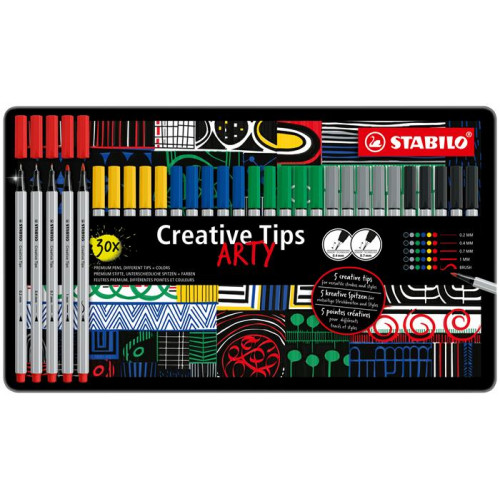 Stabilo Tűfilc készlet fém doboz Creative Tips ARTY 6 különböző szín 5 különböző vastagság