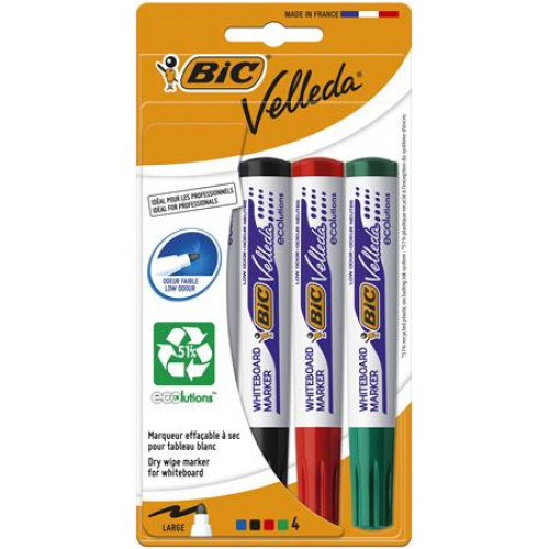 Bic Flipchart- és táblamarker készlet 1,4mm kúpos Velleda ecolutions 4 különböző szín