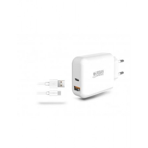 Urban Factory Hálózati töltő 1xUSB-A (18W) 1xUSB-C (45W) USB-A–USB-C kábel