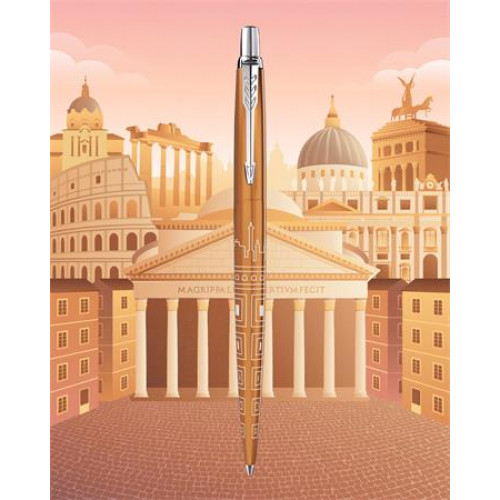 Parker Golyóstoll 0,7mm ezüst színű klip mintás tolltest Royal Jotter Róma kék