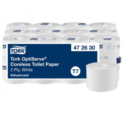 Tork Toalettpapír belsőmag nélküli T7 rendszer 2 rétegű 13,1cm átmérő Advanced OptiServe fehér (472630)