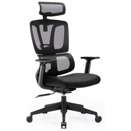 Irodai forgószék fekete hálós háttámla fekete szövet ülőlap fekete műanyag váz és lábkereszt Famora