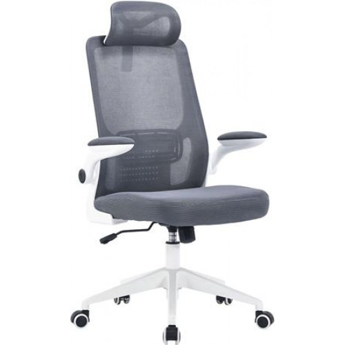 Irodai forgószék szürke hálós háttámla szürke szövetborítás fehér műanyag váz és lábkererszt Mulberry