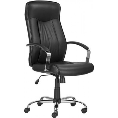Főnöki szék valódi bőr borítás króm lábkereszt Montgomery XXL fekete