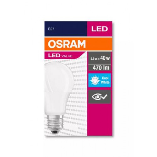 Osram LED izzó E27 gömb A60 5W 470lm 4000K (HF) Value