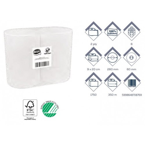 Ooops Toalettpapír 2 rétegű 26cm fehér cellulóz!Professional 6db