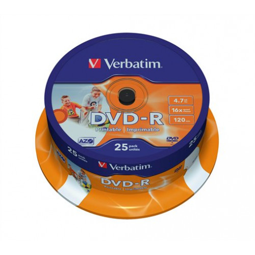 Verbatim DVD-R lemez nyomtatható matt ID 4,7GB 16x hengeren