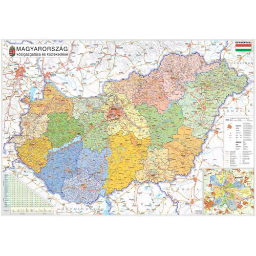Stiefel Falitérkép 70x100cm fémléces Magyarország járástérképe