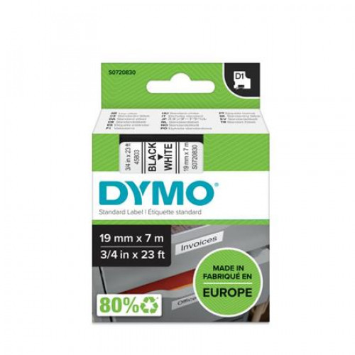Dymo Feliratozógép szalag 19mmx7m D1 fehér-fekete