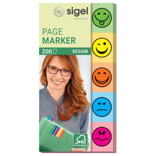 Sigel Jelölőcímke papír 5x40lap 20x50mm Smile vegyes szín