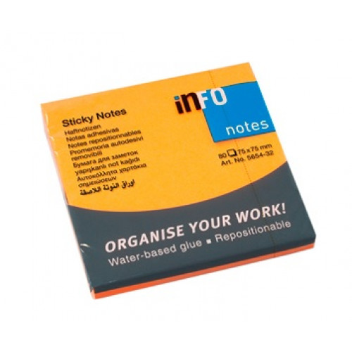 Gln Öntapadó jegyzettömb 76x76mm 80lap neon narancssárga