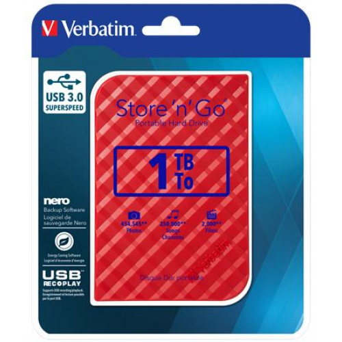 Verbatim 2,5 HDD (merevlemez) 1TB USB 3.0 Store n Go piros