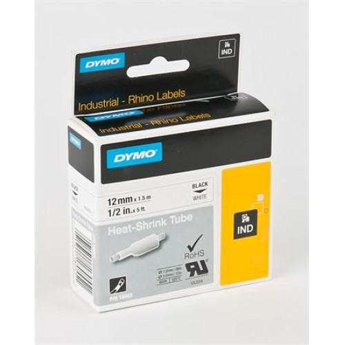 Dymo Feliratozógéphez zsugorcső 12mmx1,5m Rhino fehér-fekete