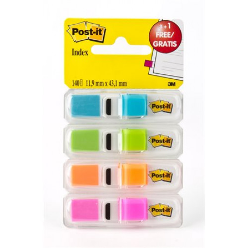 3M Postit Jelölőcímke adagolóban műanyag 4x35lap 12x43mm élénk színek