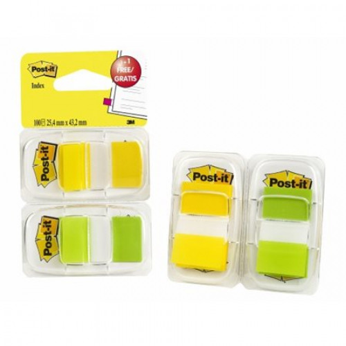 3M Postit Jelölőcímke műanyag 2x50lap 25x43mm sárga és zöld