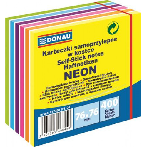 Donau Öntapadó jegyzettömb 76x76mm 400lap fehér és neon színek