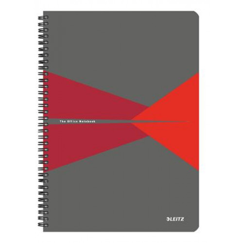 Leitz Spirálfüzet A4 vonalas 90lap laminált karton borító Office szürke-piros