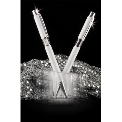 Art Crystella Golyóstoll fehér középen fehér Swarovski kristállyal töltve 14cm
