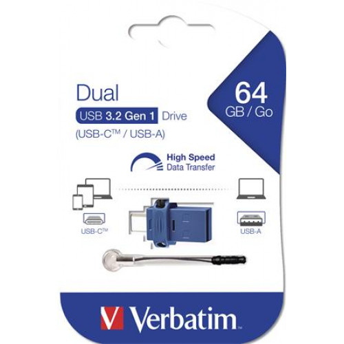 Verbatim Pendrive 64GB USB 3.0+USB-C adapter DUAL