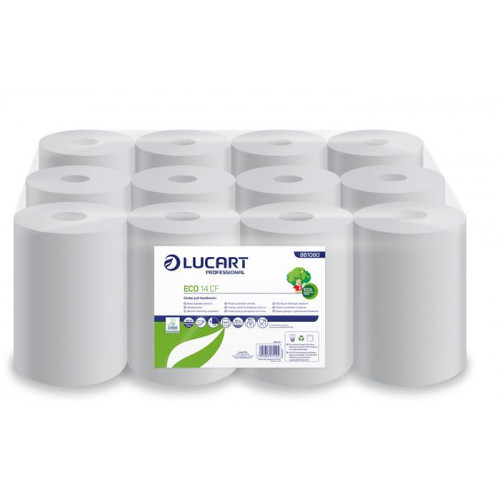 Lucart Kéztörlő tekercses 2 rétegű 14cm belső adagolású Eco 14 CF fehér (861080)