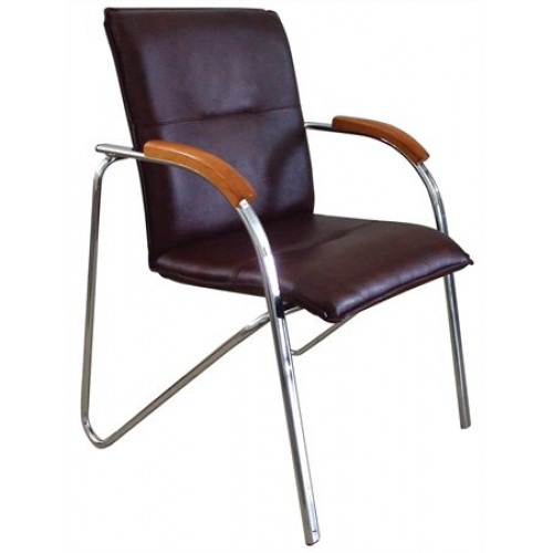 Tárgyalószék műbőr borítás CR acélváz cseresznyefa karfa Sabina fekete