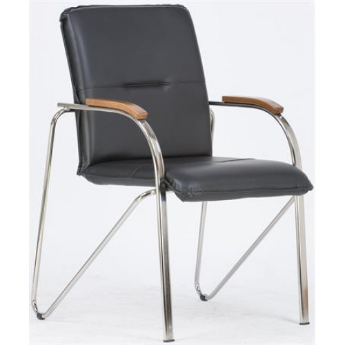 Tárgyalószék műbőr borítás CR acélváz diófa karfa Sabina fekete