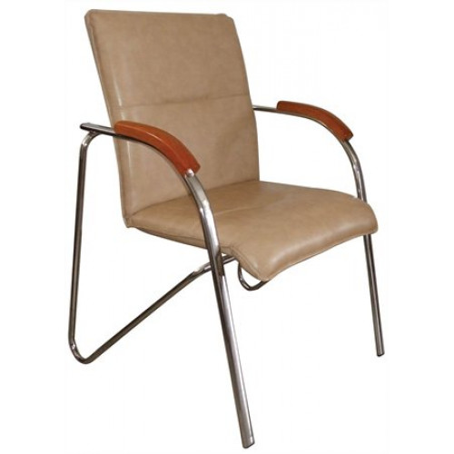 Tárgyalószék műbőr borítás CR acélváz cseresznyefa karfa Sabina bézs