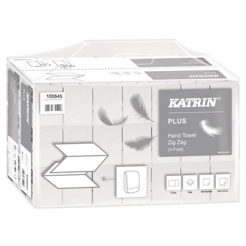 Katrin Kéztörlő V hajtás 2 rétegű Plus hófehér 200lap/csom (35311)