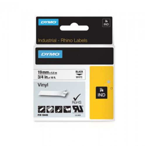 Dymo Feliratozógép szalag vinyl 19mmx 5,5m Rhino fehér-fekete