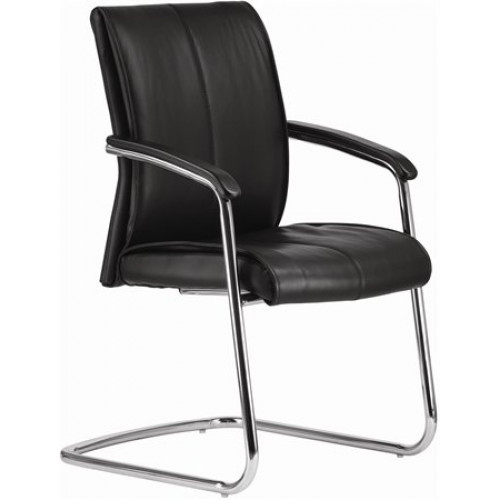 Főnöki tárgyalószék fekete bőr krómozott szánkótalppal Chicago
