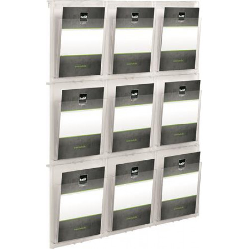 Helit Prospektustartó fali A4 9 rekeszes Placativ átlátszó