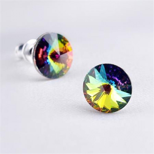 Art Crystella Fülbevaló zöld színjátszós Swarovski kristállyal csúcsos 8mm