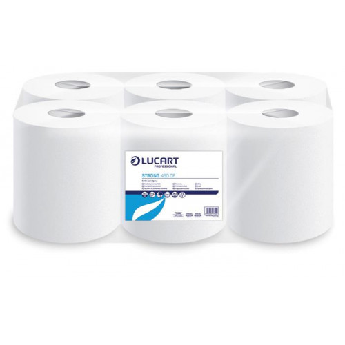 Lucart Törlőkendő tekercses 2 rétegű 19cm belső adagolású Strong 450 CF optimum fehér (852342J)
