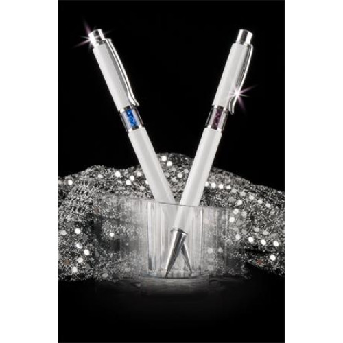 Art Crystella Golyóstoll fehér középen zafírkék Swarovski kristállyal töltve 14cm