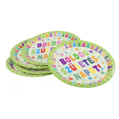 Tányér papír 23cm Boldog születésnapot/Zászlós