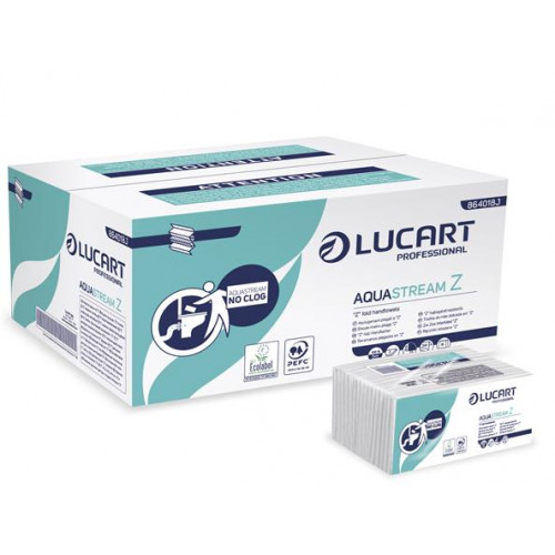 Lucart Kéztörlő Z hajtás 2 rétegű toalettbe dobható Aquastream fehér (864018J)