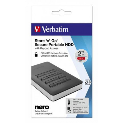 Verbatim 2,5HDD (merevlemez) 2TB USB3.1 256bit AES hardveres titkosítás GDPR fek.