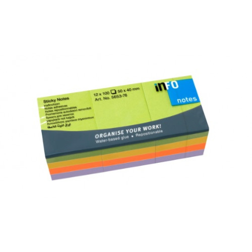 Gln Öntapadó jegyzettömb 40x50mm 12x100lap Spring neon