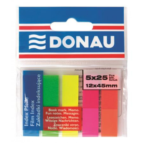 Donau Jelölőcímke műanyag 5x25lap 12x45mm neon szín
