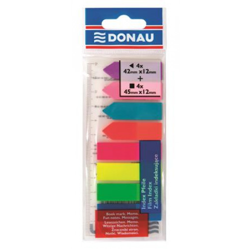 Donau Jelölőcímke műanyag címke és nyíl forma 8x25lap 12x45/42mm neon szín