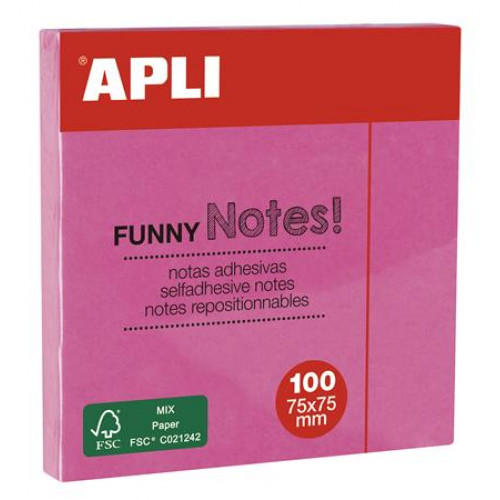 Apli Öntapadó jegyzettömb 75x75mm 100lap neon rózsaszín