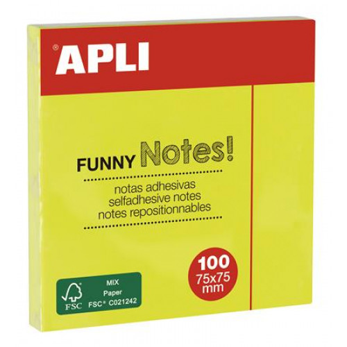 Apli Öntapadó jegyzettömb 75x75mm 100lap neon sárga